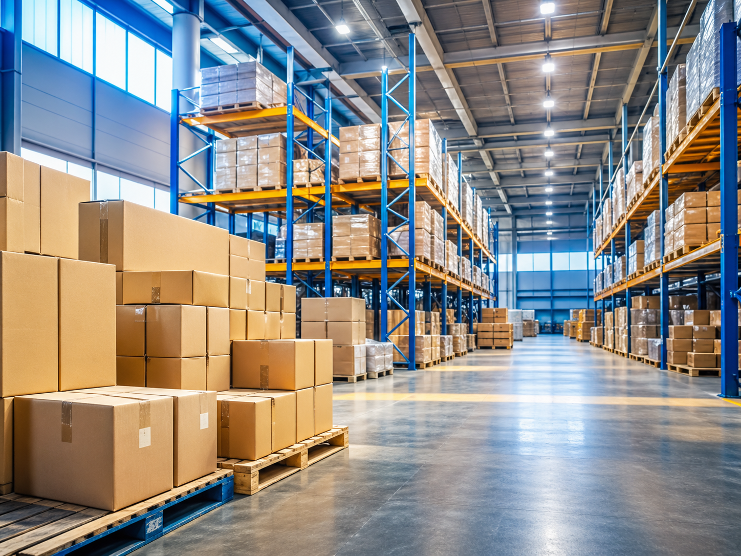 Современный склад с товарами для оптовых поставок